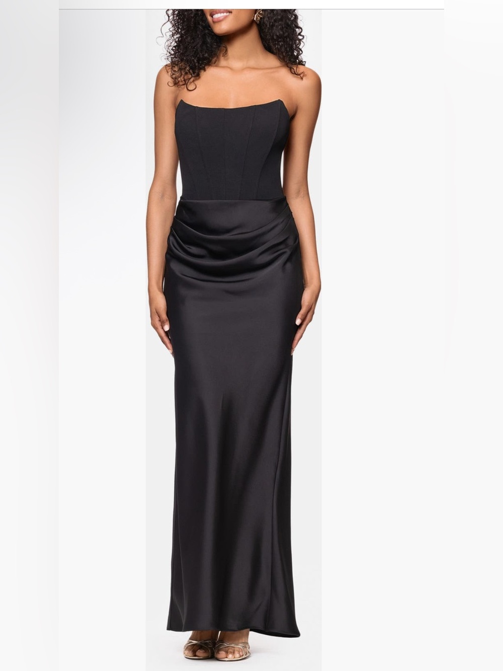 Betsy & Adam SZ 10 NWT Black Strapless Satin Formal Gown Elegant Dress GALA MOB